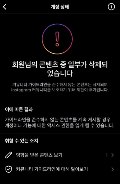 인스타그램 커뮤니티가이드라인 경고제한 풀리는 기간 총정리