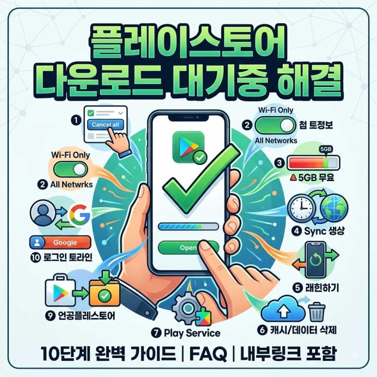 안드로이드 앱 설치 멈춤 현상으로 고통받고 계신가요? 네트워크 점검부터 Google Play 서비스 초기화까지 플레이스토어 다운로드 대기중 해결을 위한 10단계 완벽 가이드를 확인하세요